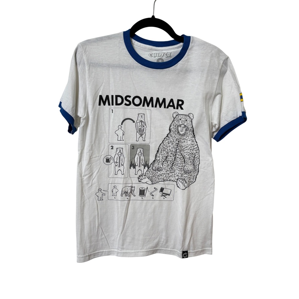 Creepy Co Midsommar Ringer Tee White Blue IKEA Parody Bear Suit Horror Shirt S